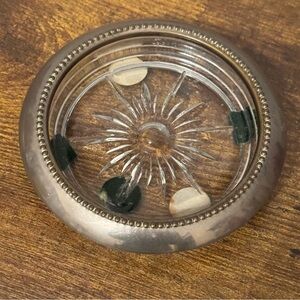 W & S Blackinton Silverplate Glass Coaster Ashtray Decorative Dish 4 Inch MCM